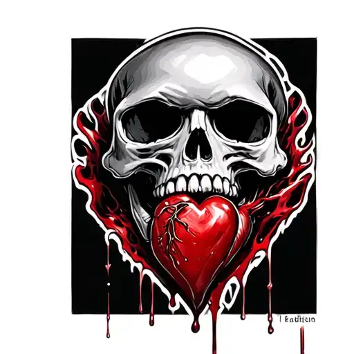 Skull With No Teeth Blood Dripping Blood Heart