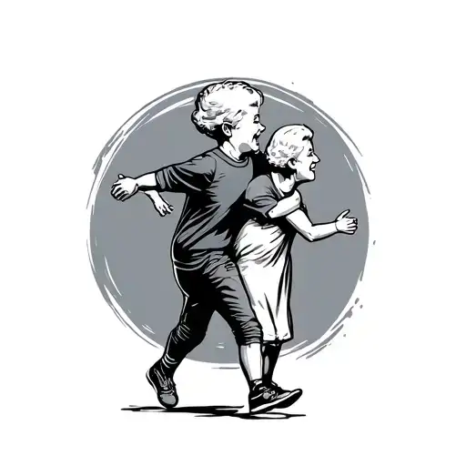 Boy Running To Give Hug To His Grandma Standing Still With Their Arms Out Stencil