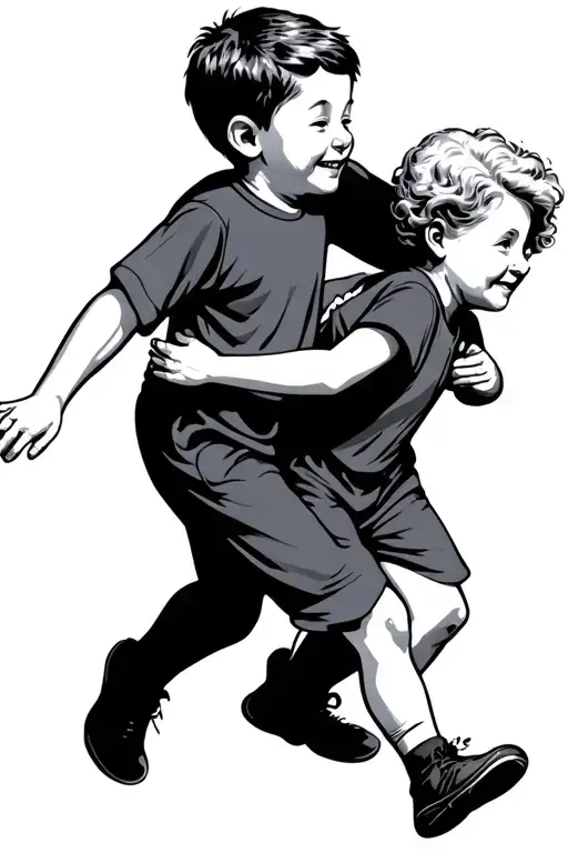 Boy Running To Give Hug To His Grandma Standing Still With Their Arms Out Stencil