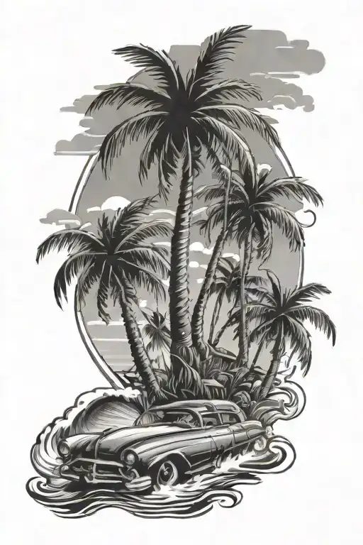 Chicano Beach Scene With Palm