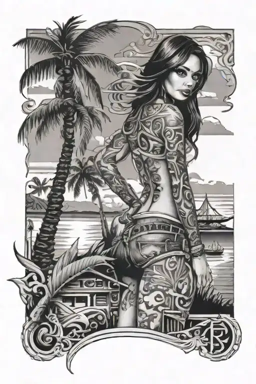 Chicano Beach Scene With Girl