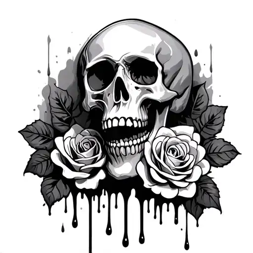 Skull And Roses Blood Dripping