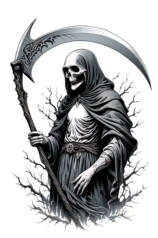 Life And Death With Reaper Holding A Scythe