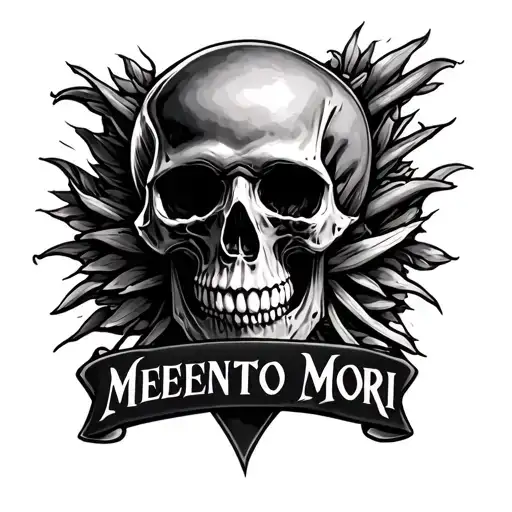 Skull With Memento Mori Spelled Vertically Underneath It