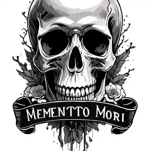 Skull With Memento Mori Spelled Horizontally Underneath It