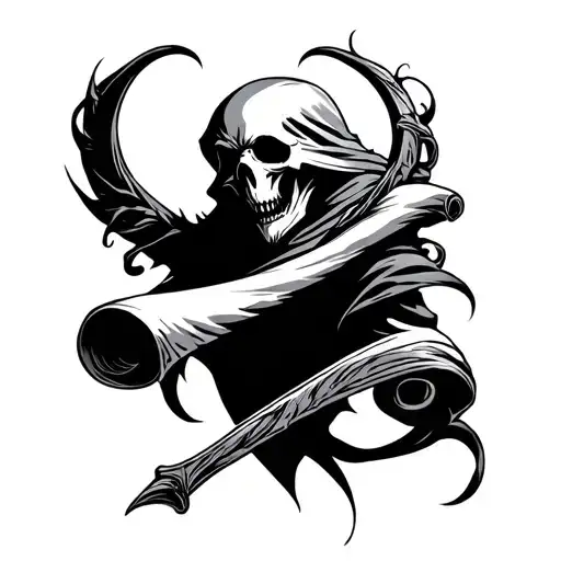 Reaper With Scroll Twining Around A Silouette