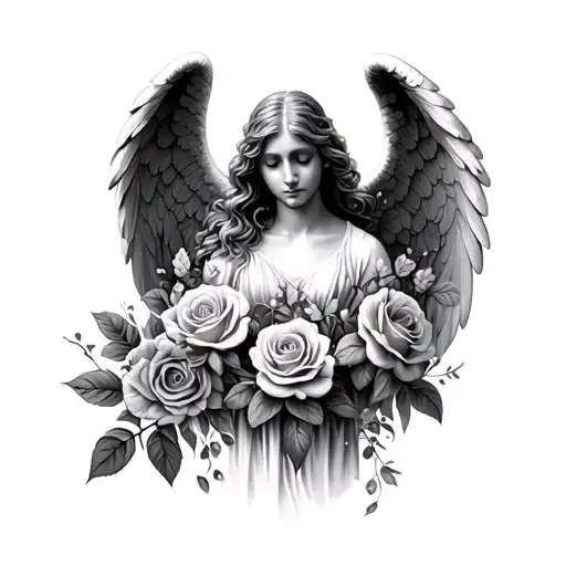 Angel With Roses Blooming