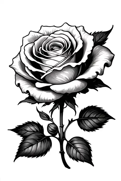 Rose With Stem With Two Leaves On The Stem