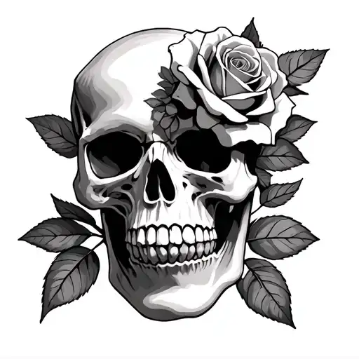 Skull And Roses Blooming