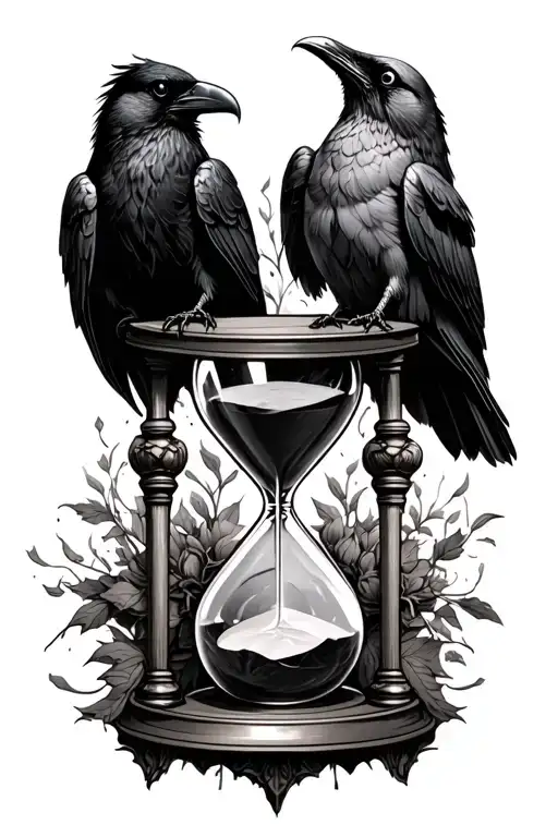 Hourglass And A Raven Perched