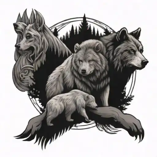 Christian Cross Wolf And Bear
