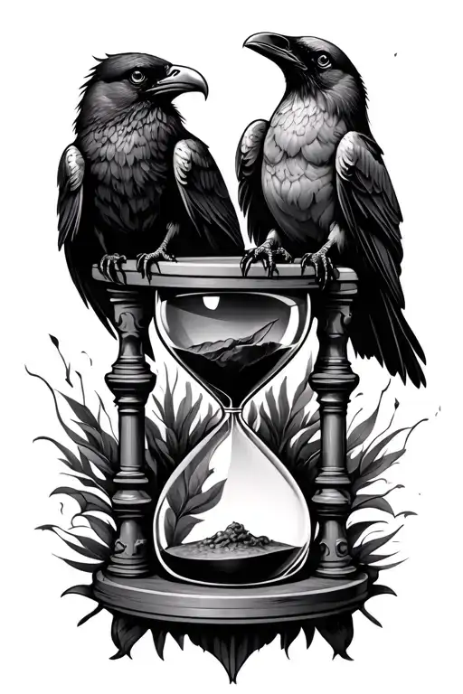 Hourglass And A Single Raven Perched Atop