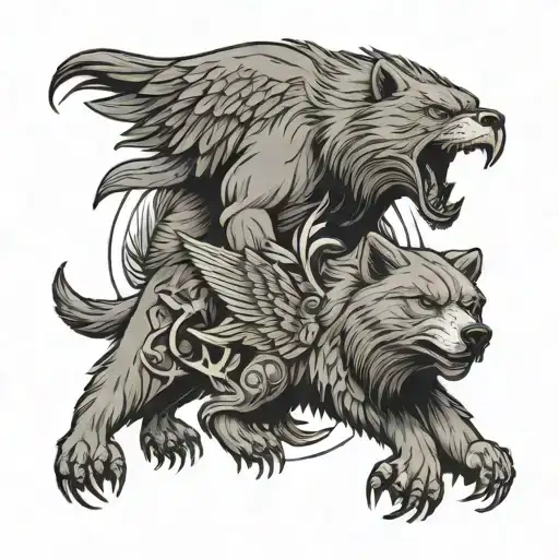 Christian Cross Wolf And Bear Eagle Carrying A