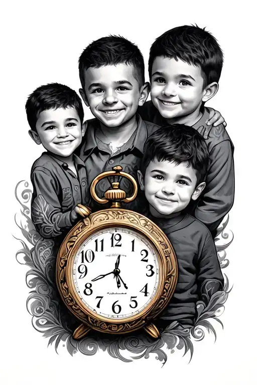 Dad And 3 Boys With Clock