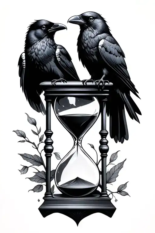 Hourglass And A Single Raven Perched Atop