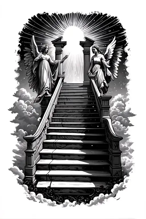 Stairway To Heaven Walking Up Stairs Angels Sun Rays Clouds Heaven Gate At The Top Of The Stairs