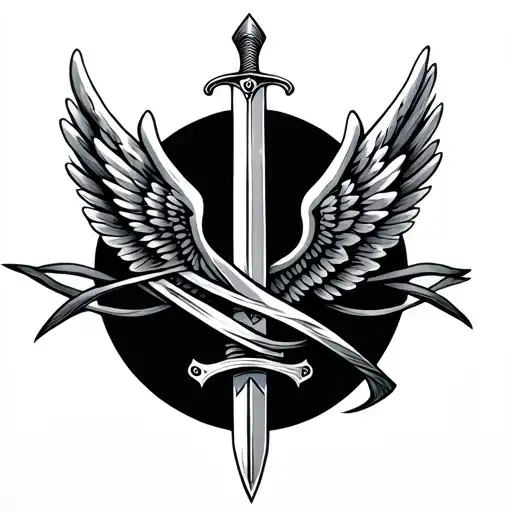 Small Tattoo Of Wings And Sword Wrapped
