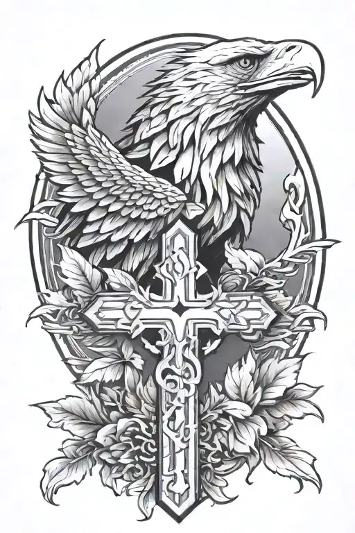 Christian Cross Eagle And Wolf