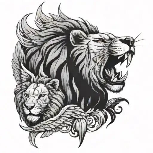 Lion And Wings And Wolves Howling