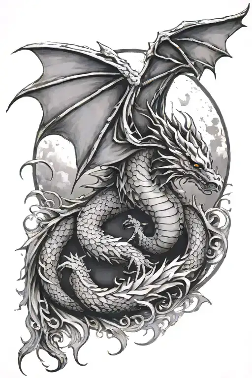A Dragon And Moon Between The Wings