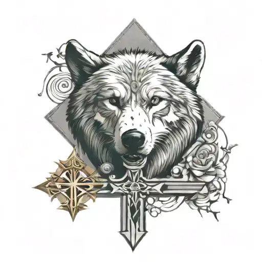 Christian Cross Wolf And Bear