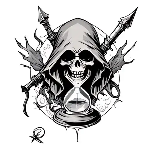 Grim Reaper With Hourglass And Blade
