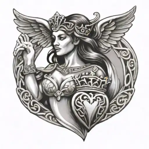 Claddagh Symbol And Celtic Warrior Woman