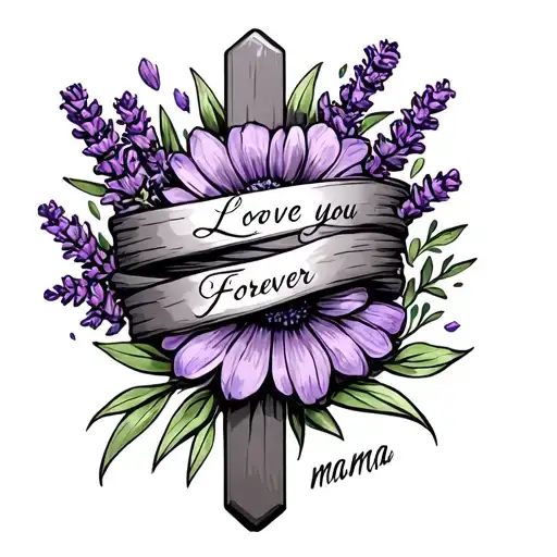 Lavender Flower Wrapped Around A Cross Saying Love You Forever Mama