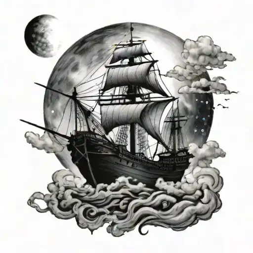 Black Pearl Ship Infront Of Moon