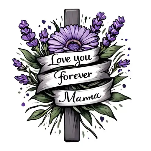 Lavender Flower Wrapped Around A Cross Saying Love You Forever Mama