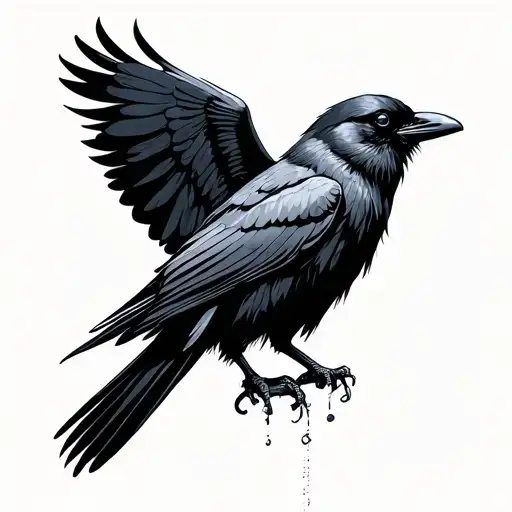 Minimalist Illustrated Crow With Its Wing Outspread