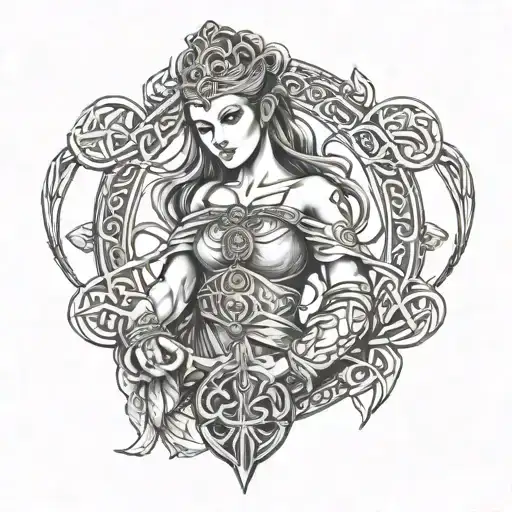 Celtic Warrior Woman With Claddagh Symbol And Triknot