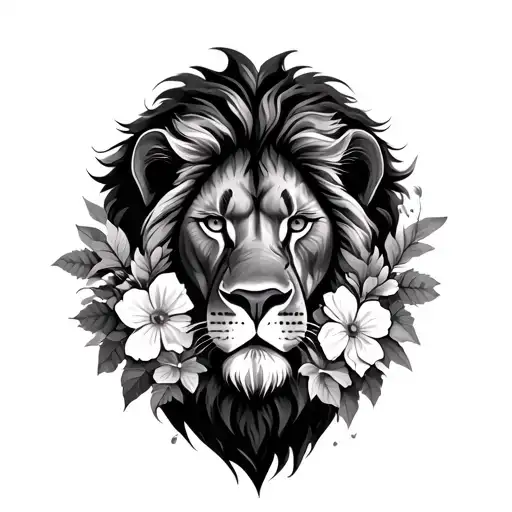 Lion Face And Flowers