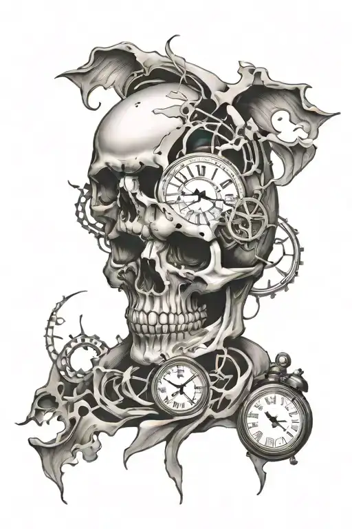 Skull And Broken Clock