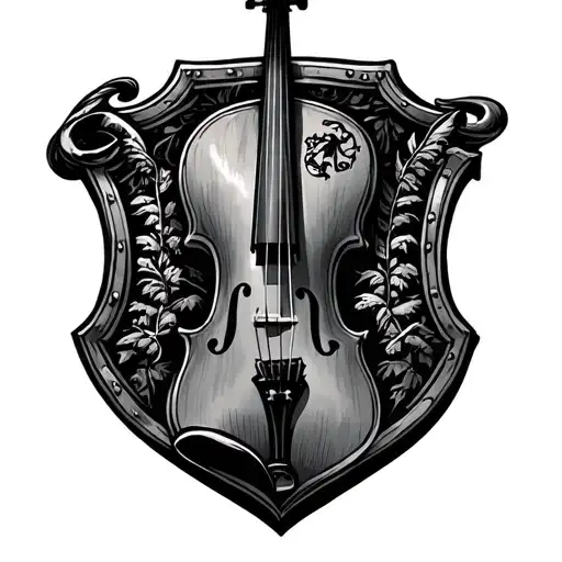 Violin Key On A Shield With A Warrior