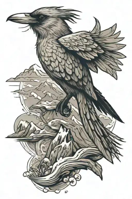 Ski Mountain Surf Bird Tattoo Fineline