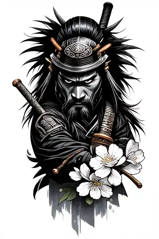 Samurai With Katana With Cherryblossoms