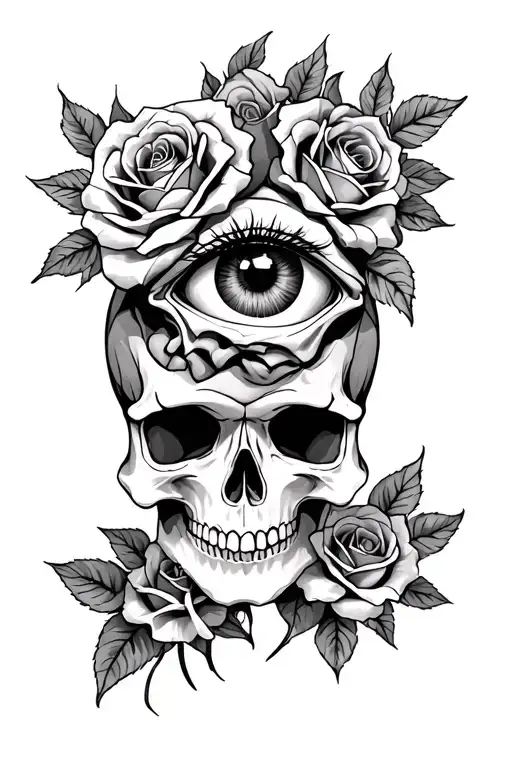 Skull And Roses Under And A Big Eye On The Top