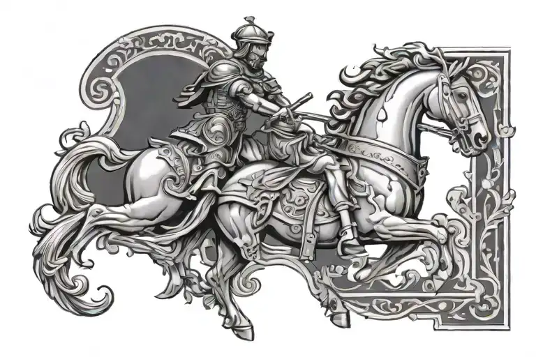 Neck Sleeve Stencil Of Ancient Roman Battle Scene In The Style Of Gothic Painting