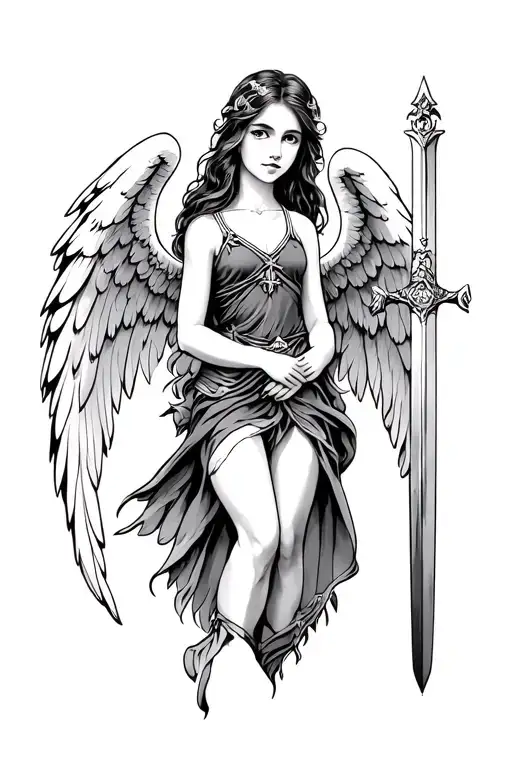 Girl Guardian Angel With A Sword