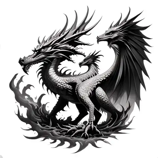 Dragon And Phoenix Rising From The Ashes