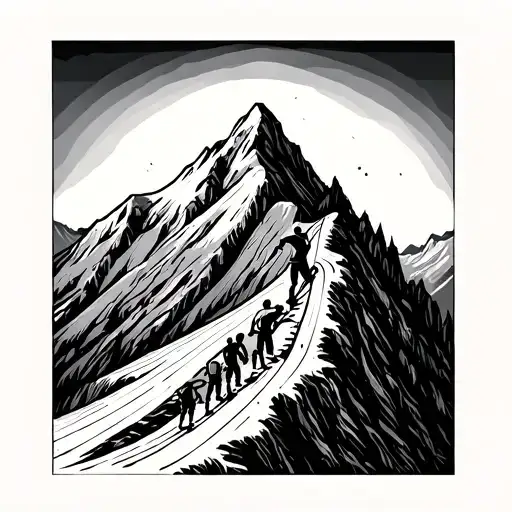 Family Climbing A Mountain That Turns To A Slide