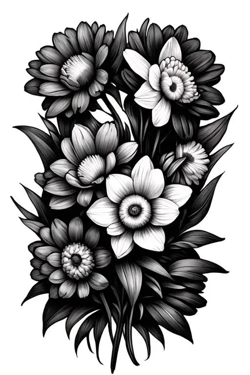 Daffodils And Chrysanthemums Flower Intertwined