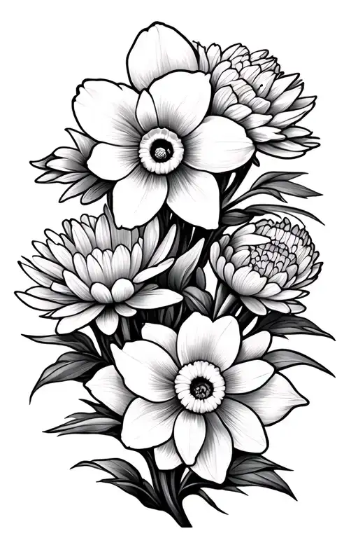 Daffodils And Chrysanthemums Flower Intertwined Symbolizing