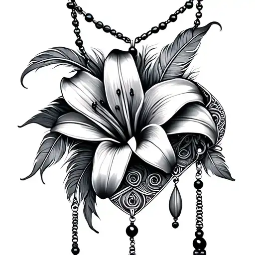 Boho Pendant Macrame With Feather Lily And Beads