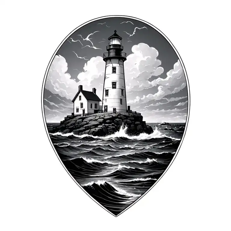 Lighthouse At Storm On The Rocks
