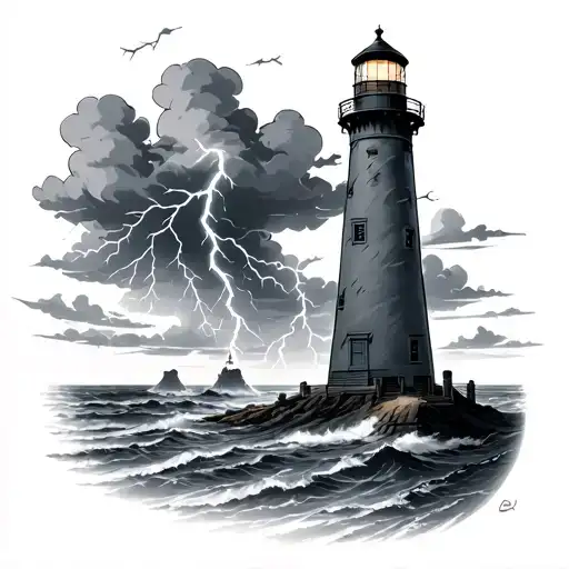 Lighthouse Storm Clouds With Lightning