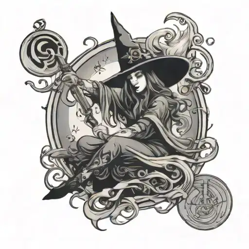 A Witch Casting A Spell With Musical Symbols Swirling Around Her