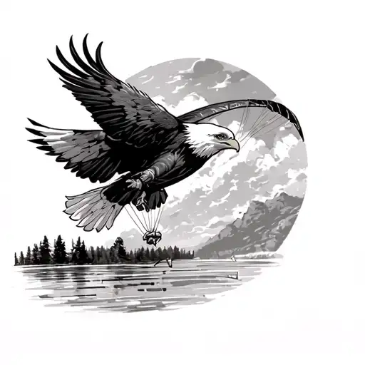 Full Arm Sleeve Eagle Dropping A Skydiver Over A Lake