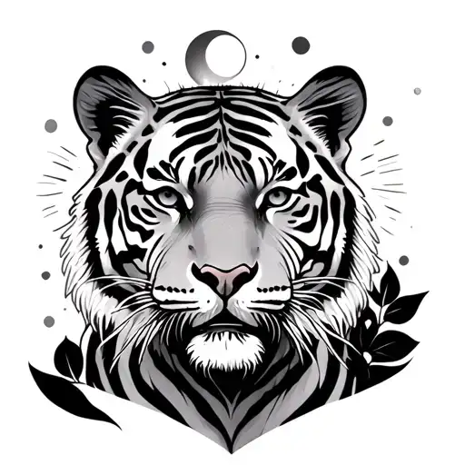 Tiger Full Body With Sun And Moon